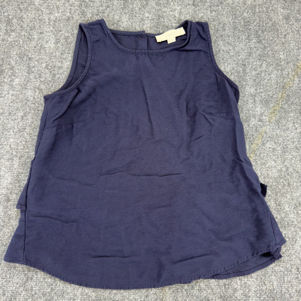 LOFT Tiered Peplum Button Back Sleeveless Blouse Navy Blue Size XS